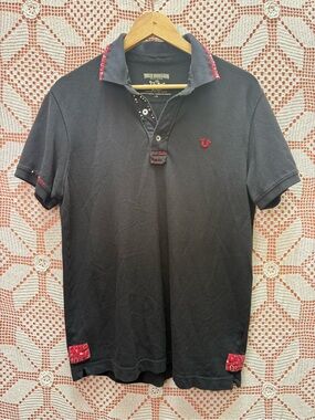 Y2K True Religion Vintage Polo Shirt | paisley, beaded and embroidered